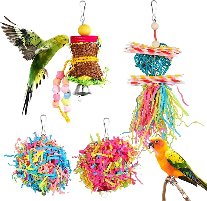 Fashionable YUEPET 4 Pack Bird Shredder Toys Small Parrot Chewing Toys Parrot Cage Foraging Breathable