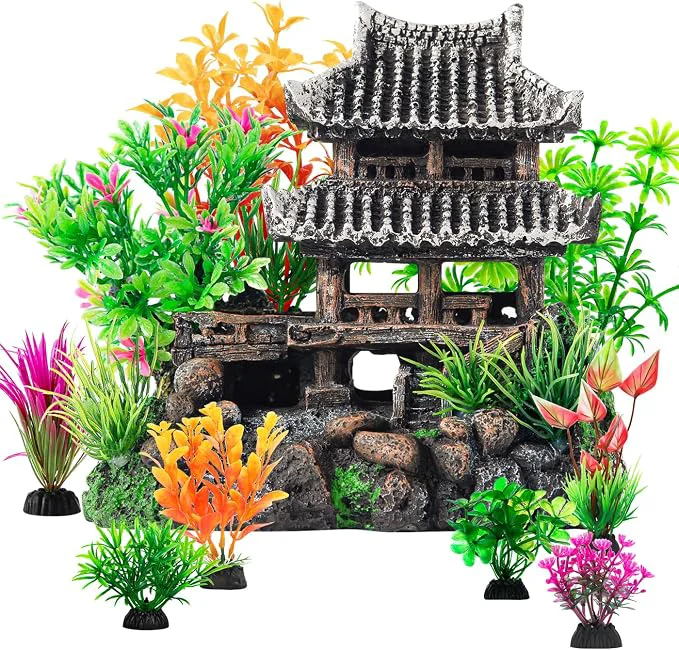 Lightweight CousDUoBe 9Pcs Resin Castle Decorations Set，istic Fish Tank Castle Original Design