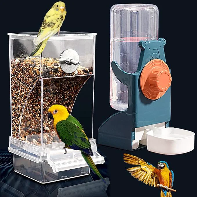 Fast Kenond No Mess Bird Feeder Water Dispenser Set Automatic Parrot Feeder Cage Clean
