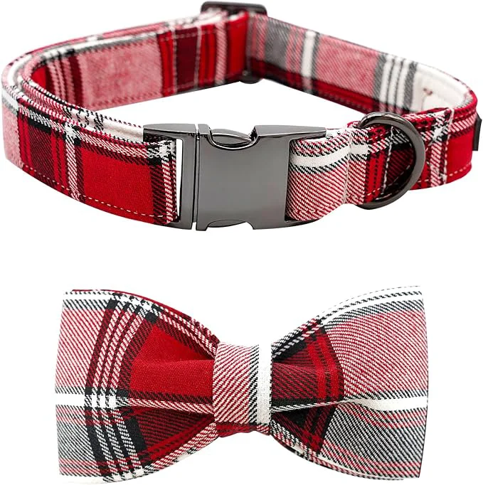 Top-Quality Dog Collar Christmas Dog Collar Plaid Pet Collar Bow Holiday Bows Girl Boy Authentic