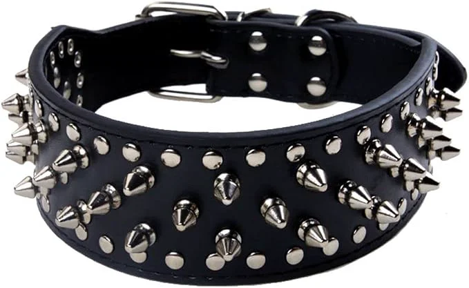 Clean Serijoars Spiked Studded Dog Collar PU Leather Dog Collar Adjustable Pet Comfortable