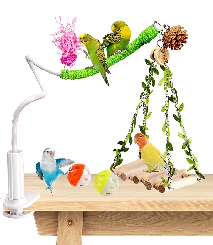 Sophisticated Bird Perch Stand with Swing Desktop Bird Toy Stand Functional
