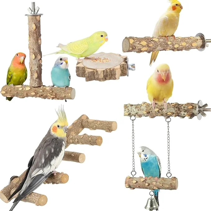 Premium Material Bird Ladder Perch for Cage Nature Wooden Bird Bridge Exercise Stands Parrot Healthy
