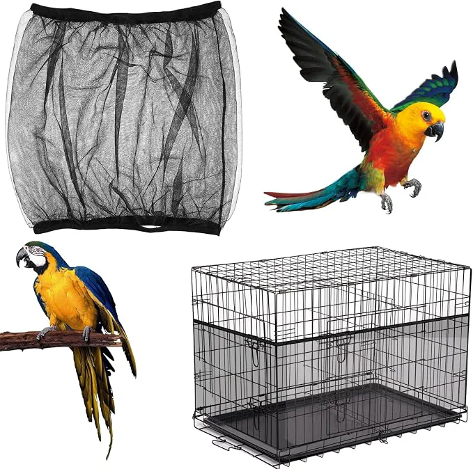 Effective Large Bird Cage Seed Catcher Stretchy Bird Cage Cover Soft Nylon Mesh Skirt Classic