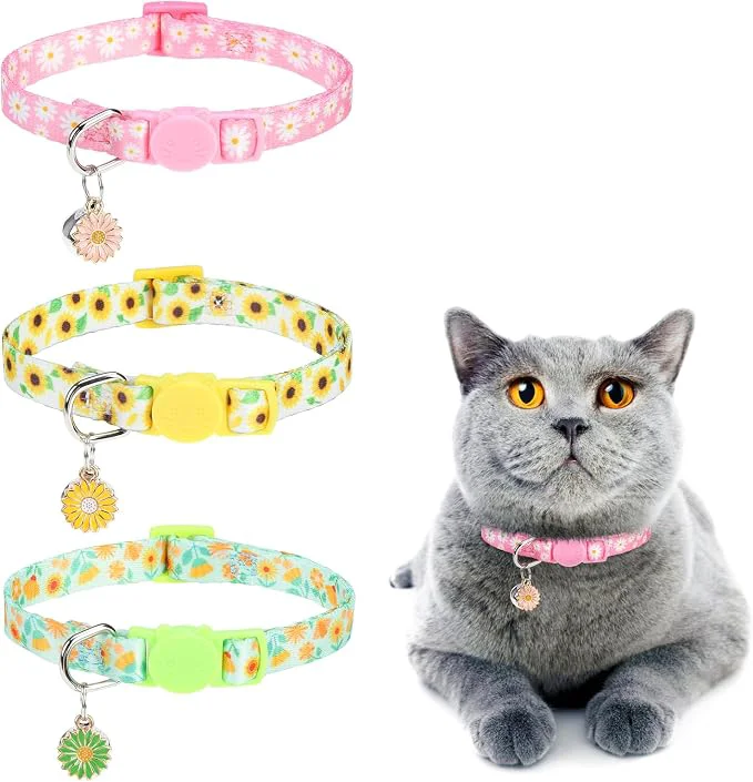 Traditional Cat Collars for Girl Cats 3 Pack Spring Flower Cat Collars Breakaway Efficient