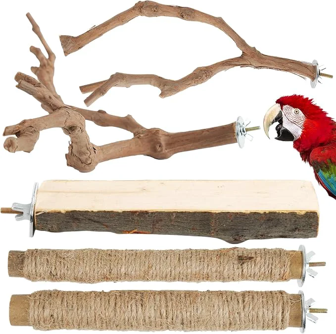 Fashionable Bird Perch Stand Pole Standing Natural Wood Bird Perch Set 5PCS Paw Grinding Premium Material