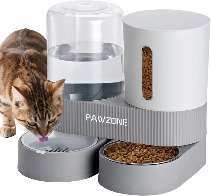 Solid 2 Pack Automatic Cat Feeder Stainless Steel Water Dispenser Gravity Food Feeder High-End