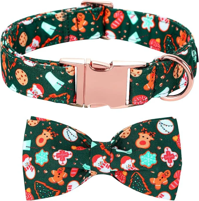 Modern Christmas Dog Collar Cute Winter Holiday Collars Green Christmas Tree and Minimalist