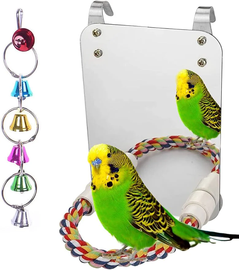Reusable 7 Bird Mirror with Rope Perch Bird Toys Swing Comfy Perch Expertly Made