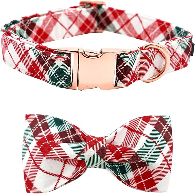 Breathable Dog Collar Christmas Dog Collar Plaid Pet Collar Bow Holiday Bows Girl Boy Superior