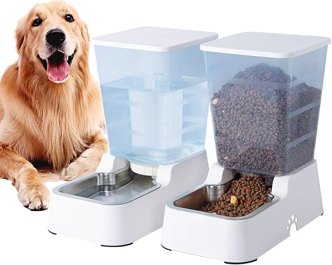 Exceptional Meikuler Pets Auto Feeder 5.2L Food Feeder and Water Dispenser Set Minimalist