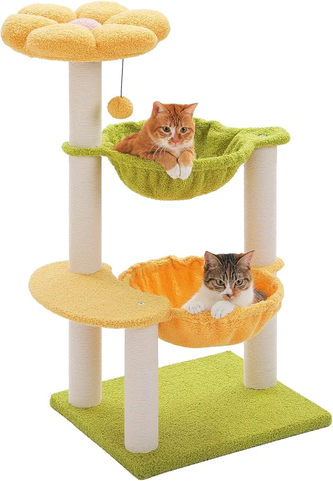 Elegant Flower Cat Tree with 2 Large Hammocks 37.4 Small Cat Tower Original