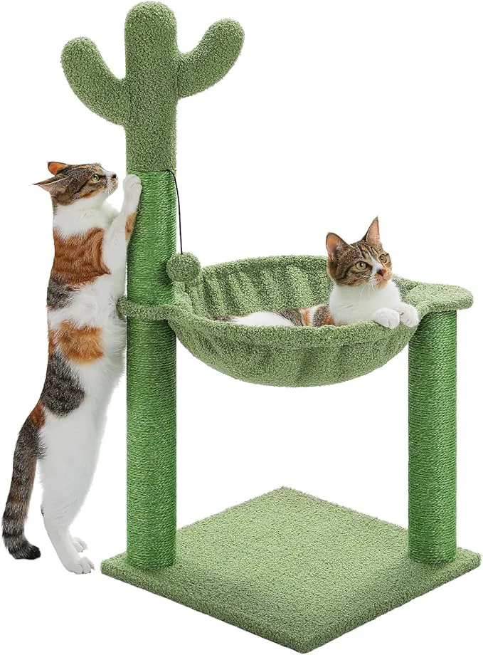 Specialty PAWZ Road Cactus Cat Tree 33 Inchs Cat Tower with Large Soft Hammock and Fully Wrapped Sisal Scratching Post for Indoor CatsAbout ThisOverview Functional