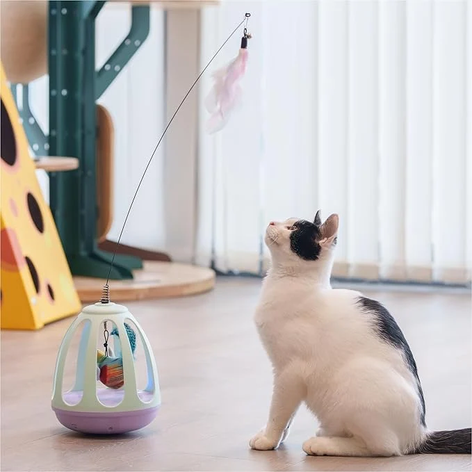 Long-Lasting Cat Feather Wand Interactive Toy - Upgraded Pet Supplies Kittens Boredom Self Play Chase Exercise Kitten Automatic Toys for Bored Indoor Adult Cats with Simulated Chirping Bird in Cage， RechargeableAbout This Functional