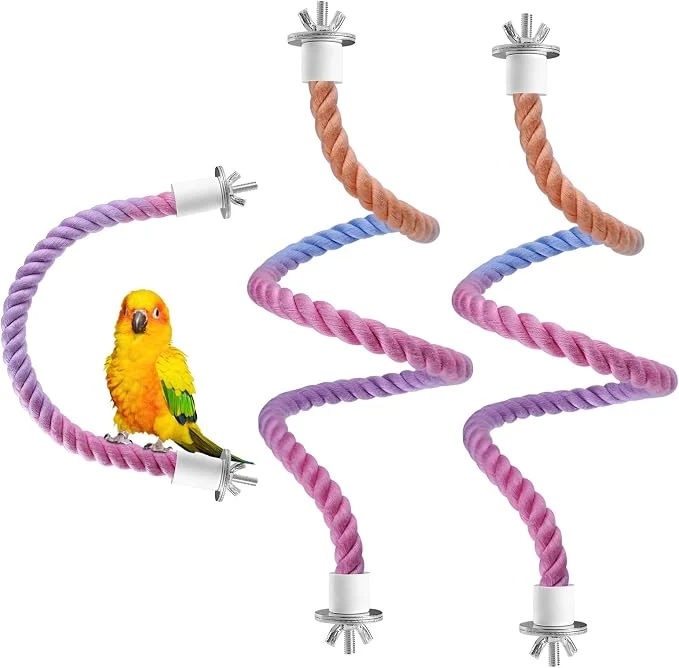 High-Performance 3 Pcs Bird Rope Perches Gradient Color Bendable Parrot Bird Perch Rope Stand Sophisticated