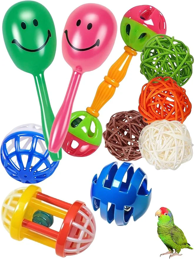 Top-Quality 10-Pack Bird Toys for Parrots – Natural Rattan Plastic Bell Balls – Safe Selected