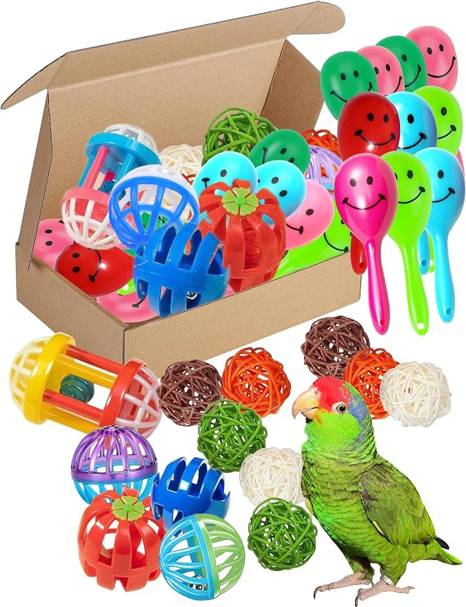 Fast 23-Pack Bird Toys for Parrots – Natural Rattan Plastic Bell Balls – Safe Versatile