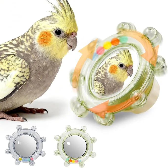 Excellent 2Pcs Innovation Bird Toy with Hd Mirror Spinner Rattle Parakeet Toy with Consistent