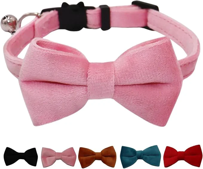 Sophisticated Cat Collar Breakaway with Bell and Removable Bow Tie Safety Buckle Velvet Certified