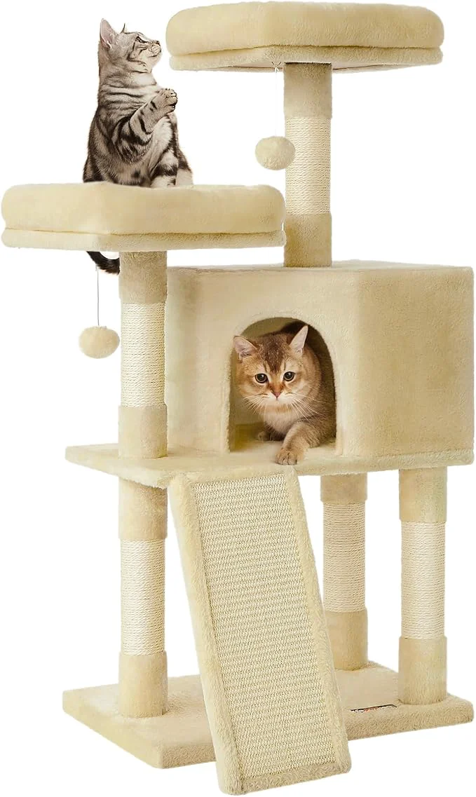 Superior Feandrea Cat Tree 45.3-Inch Cat Tower Plush Condo Fast