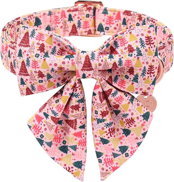 Certified Christmas Dog Collar with Bow Tie Adjustable Pet Collar with Cute Xmas Tree Trendy