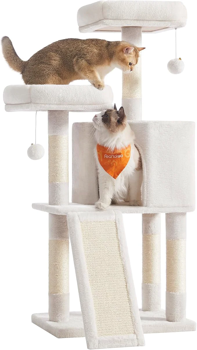 Reusable Feandrea Cat Tree 45.3-Inch Cat Tower Plush Condo Durable