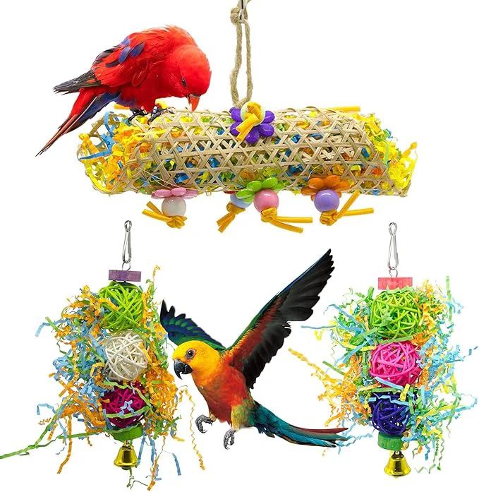 High-Grade EBaokuup 3Pack Bird Chewing Toys Foraging Shredder Toy Parrot Cage Bird Loofah Genuine