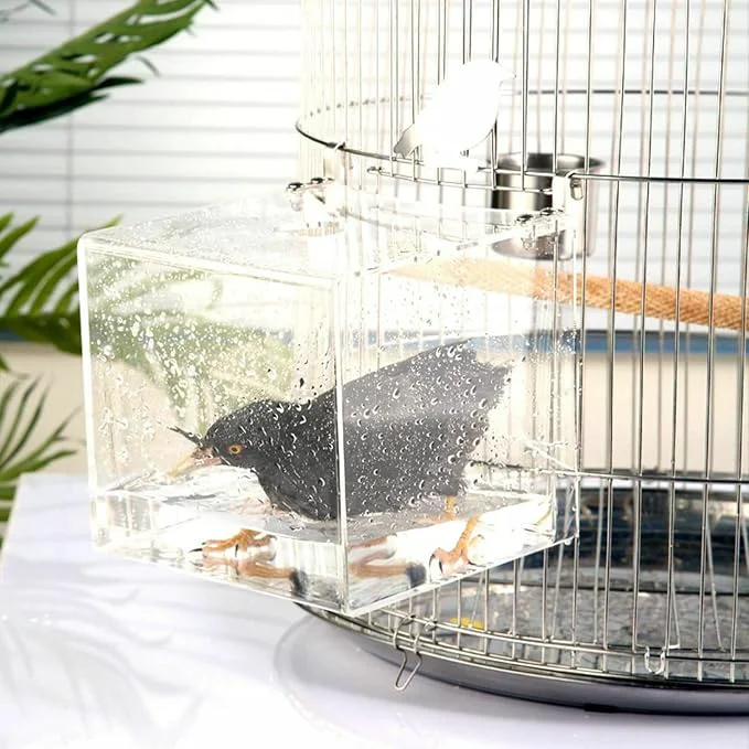 Eco-Friendly Hanging Bird Bath Cube Bird Bathtub Bath Shower Box Bowl Cage Accessory Unique