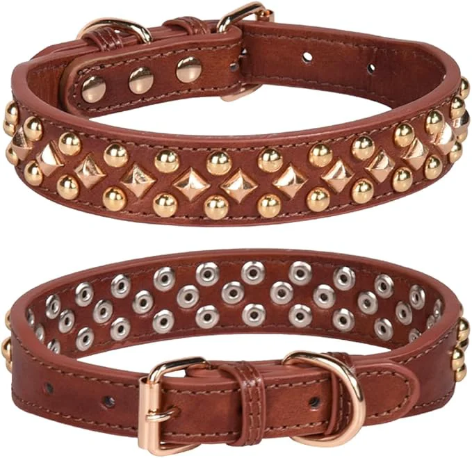 World-Class Spiked Dog Collar Soft Pu Leather Mushrooms Rivet Spike Studded Puppy First-Class