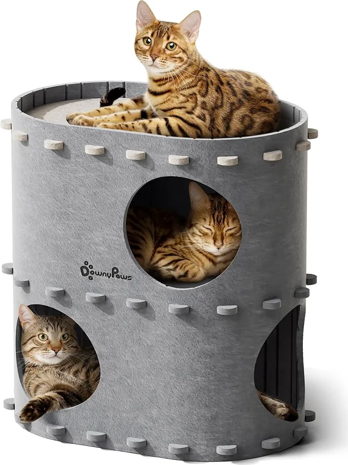 Superior DownyPaws Cat House for Indoor Cats 2-Storey Foldable Cat Bed Cave Felt Cats Casual