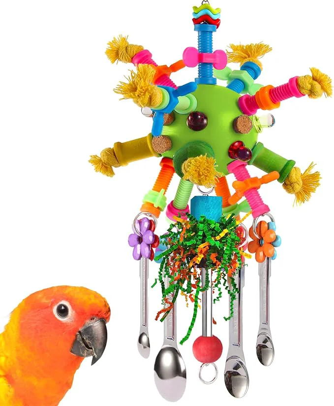 Minimalist Parrot Toys Bird Toys Perch Pullable Stainless Steel Spoons Colorful Acrylic Expertly Made
