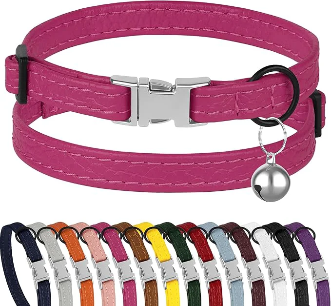 Elegant Leather Cat Collar with Buckle and Removable Bell Premium