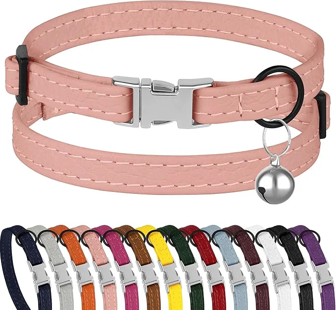 Top-Quality Leather Cat Collar with Buckle and Removable Bell Original