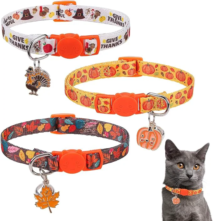 SCENE Fall Thanksgiving Cat Collar Breakaway Girl Boy Safety Buckle Soft Enhanced