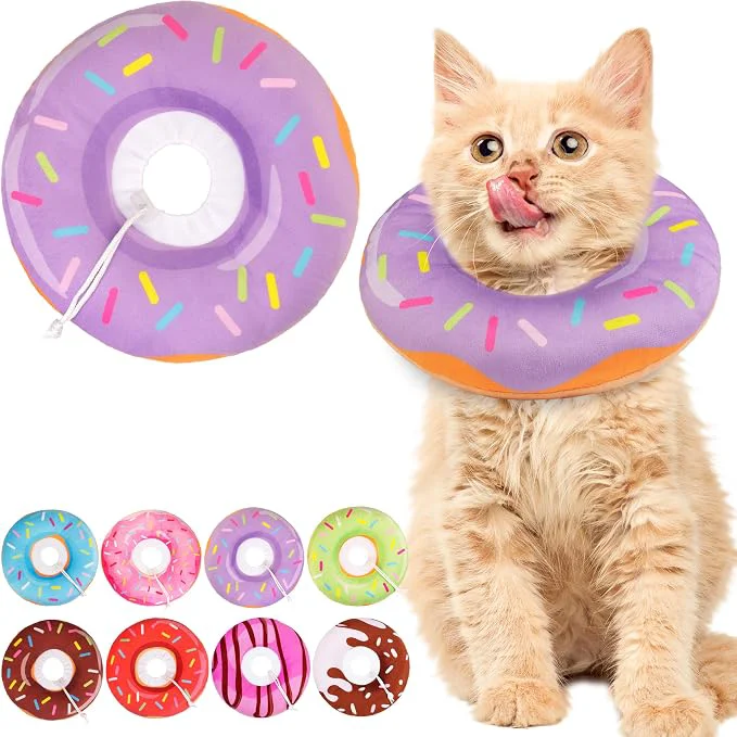 Lightweight Cat Cone Collar Soft Cute Cat Donut Collar After Surgery Adjustable Kitten Traditional