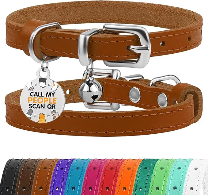 Breathable BRONZEDOG Leather Cat Collar Soft