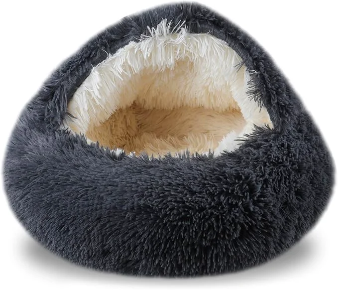 Comfortable Cat Beds for Indoor Cats Cat Cave for Puppy and Kitty Calming Small Dog Bed for Small Dogs with Cover Cave Cozy Warming Fluffy Washable Anti-Slip Pet Sleeping Bag 20 20inch Dark Gray About ThisOverview Luxury