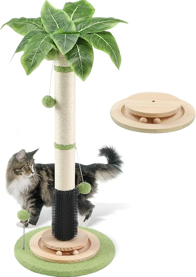 Sustainable 39.4'' Tall Cat Scratching Post 3.5 Inch Wide Sisal Rope Scratching Post Green