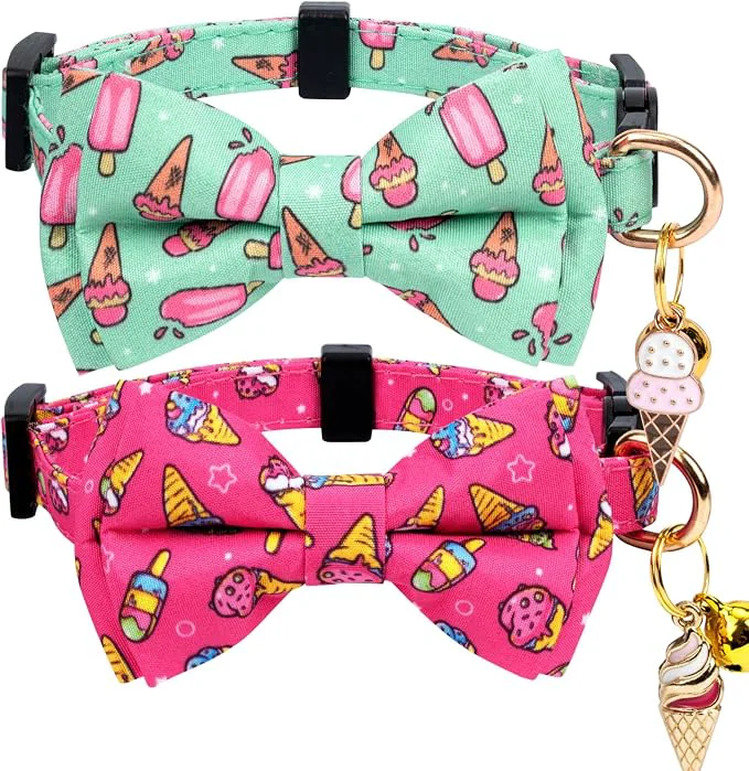 Top-Quality 2 Pack Cotton Cat Collar with Bow Tie and Bell Modern