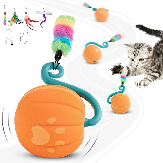 Trendy Interactive Cat Ball Toy for Bored Indoor Kitten Automatic Moving Cat Ball with 4 Feather LED Flash Lights Smart Sound and Touch Control USB-C RechargeableAbout This Environmentally Friendly