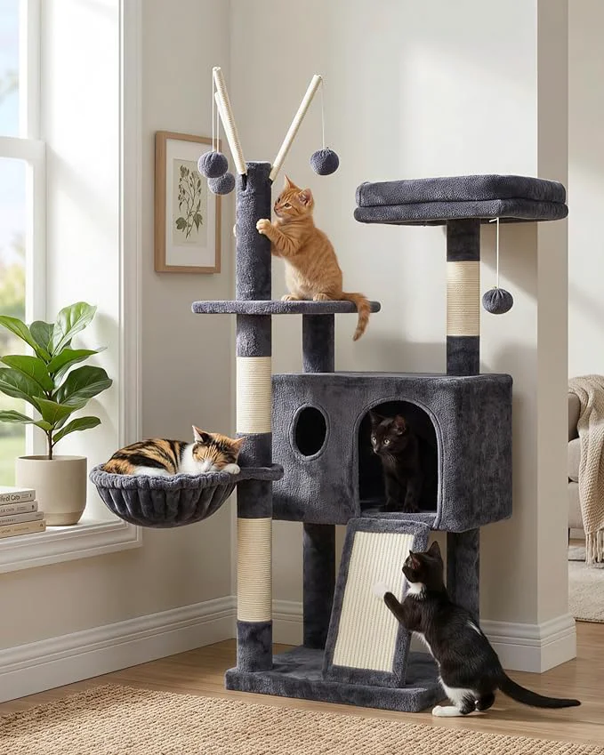 Superior Hey-brother Cat Tree Tower Scratching Posts with Removable Toys Cozy Condo Platform Hammock Sisal Scratch Board and Ball for Indoor Kittens 41.3 Inches Smoky Gray MPJ008SGAbout ThisOverview Optimized