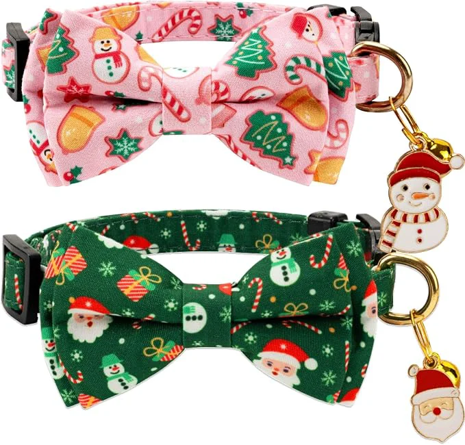 Eco-Friendly 2 Pack Cotton Cat Collar with Bow Tie and Bell Specialty