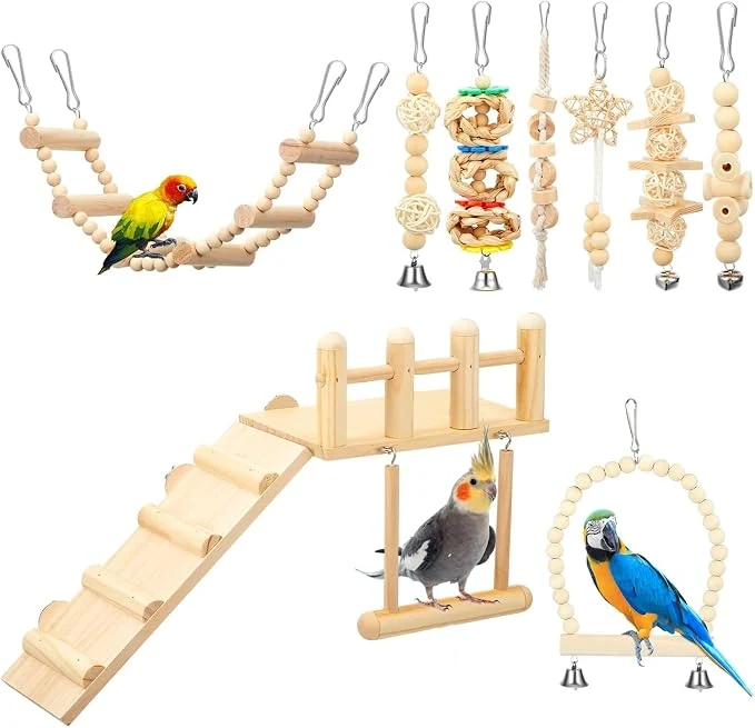 Superior Morezi Bird Swing for cage Parakeet Parrot Swing Wood Hemp Rope Ladder Toy Play Specialty