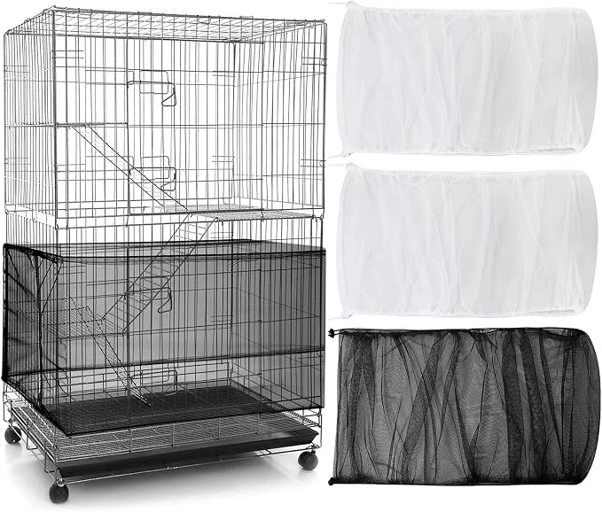 Secure 3 Pieces Large Adjustable Bird Cage Cover Seed Feather Catcher Birdcage Nylon Excellent