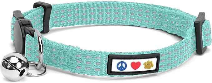 Eco-Friendly Pawtitas Reflective Teal Cat Collar High-End