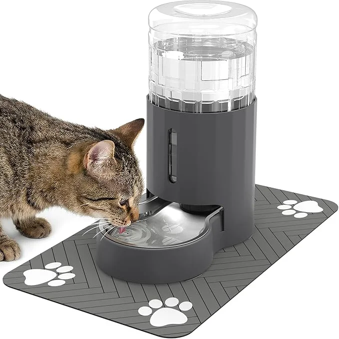 Contemporary Cat Water Dispenser with Placemat and Stainless Steel Bowl Automatic Gravity Water Dispenser for Cats or Small Medium Size Dogs Large Capacity Easy to Clean and Safe for Pets 4L About ThisOverview World-Class