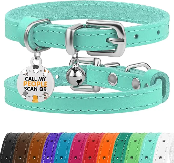 Solid BRONZEDOG Leather Cat Collar Flexible