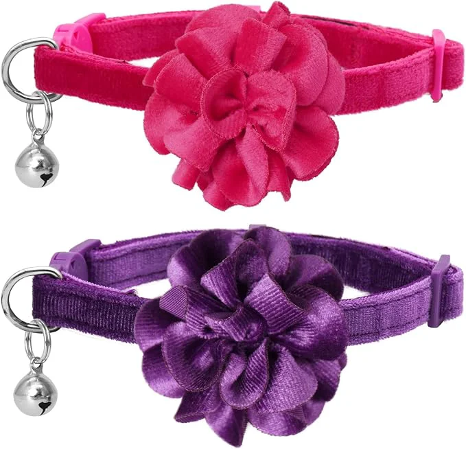 Solid azuza 2 Pack Cat Collar Floral Functional
