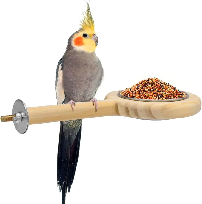 Carefully Designed KATUMO Bird Perch Bird Feeding Cup Parrot Wood Perch Stand Toy Bird Cage Original Design