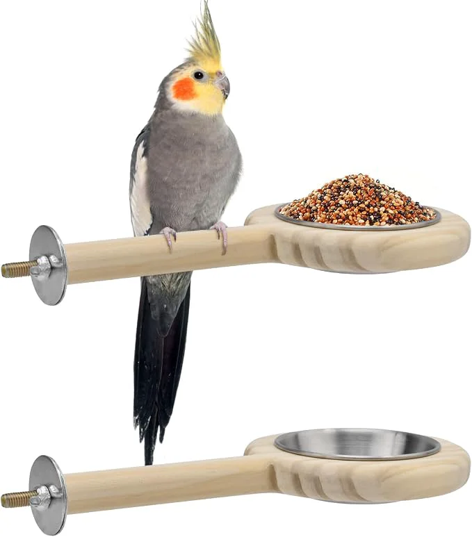 Fine KATUMO Bird Perch Feeding Cup Birds Platform Parrot Wood Perch Stand Toy Cage Contemporary